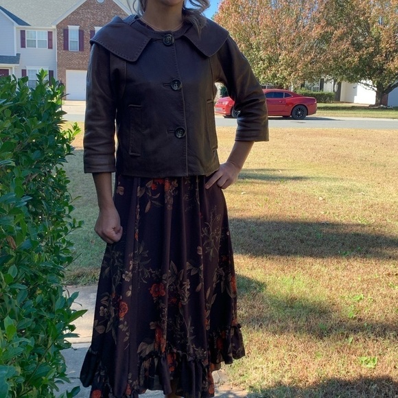 BcbgMaxazria Brown leather jacket cropped soft buttons elegant classic size XS - Picture 13 of 13